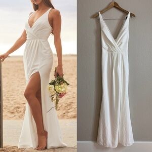 Moment White Lace-Up Maxi Dress